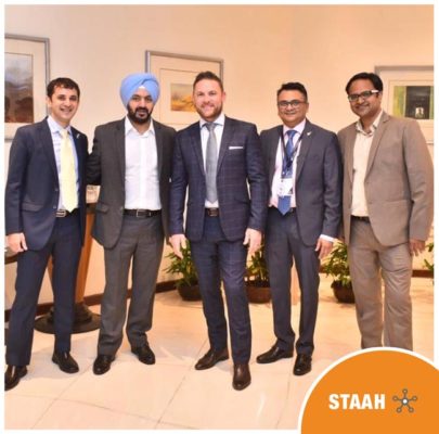 From left to right -Tarun Joukani (Managing Director, STAAH India), Vikramjit Singh (President, The Lemon Tree Hotels), Brendon Mccullum (New Zealand Cricket Team Ex Captain), Gavin Jeddo (Founder/Director, STAAH), Devinder Kumar (General Manager, The Lemon Tree Hotels) 