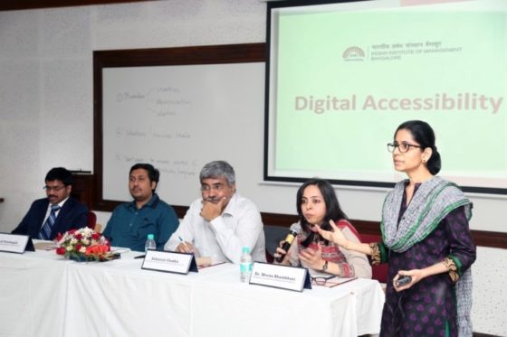 (L-R) Srinivasu Chakravarthula, Lead, Accessibility, Informatics; Rakesh Paladugula, Founder, Maxability; Ashutosh Chadha, Group Director, Government Affairs & Public Policy, Microsoft India, Dr. Meenu Bhambhani, VP and Head, Corporate Social Responsibility, Mphasis and Prof. Mukta Kulkarni, Mphasis Chair for Digital Accessibility & Inclusion at IIMB, at the roundtable on Digital Accessibility hosted by IIM Bangalore on Dec 19, 2016.