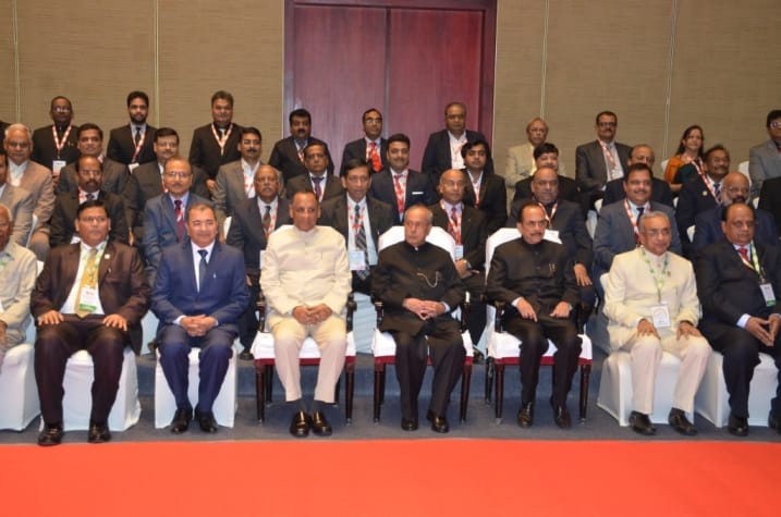 Group Photograph of FTAPCCI team with President of India Pranab Mukherjee and ESL Narasimhan, Governor of TS & AP states on the occasion of Centenary Celebrations of the organisation