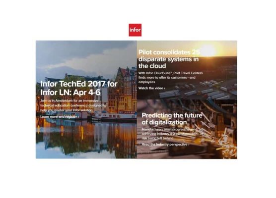 Infor builds business software for specific industries in the cloud. With 15,000 employees and over 90,000 customers in more than 170 countries, Infor software is designed for progress. www.infor.com
