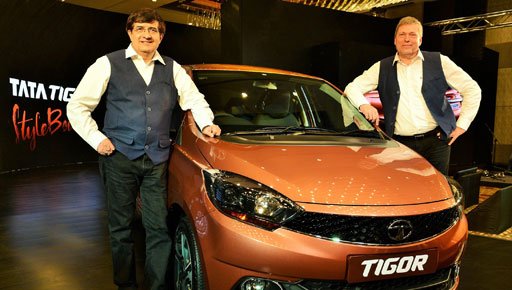 Tata Motors launches India's first Styleback- Tata Tigor. (L to R) Mayank Pareek, President - Passenger Vehicle Business Unit, Tata Motors and Guenter Butschek, CEO & MD, Tata Motors at the launch of the Tata Tigor