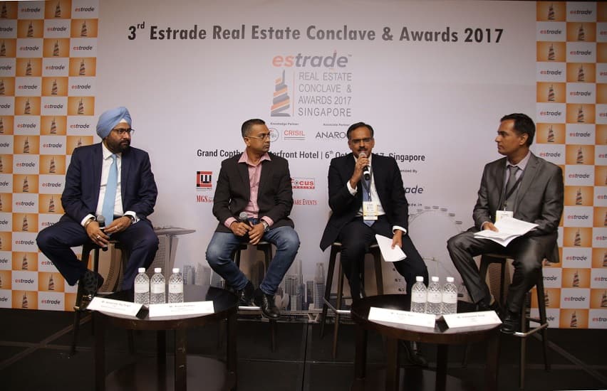 Panel Discussion at the 3rd Estrade Real Estate Conclave & Awards 2017 - Singapore, (L - R): Ashwinder Raj Singh, CEO - ANAROCK, Arshi Pathan, Director - Moonpool Consulting Pte., Sudhir Nair, Director – CRISIL, Vishwasjeet Singh, Editor in Chief - Estrade