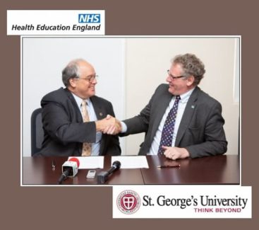 HEE WAST Agreement: (L) Dr. G Richard Olds, President of SGU; (R) Professor Ian Cumming, Chief Executive of Health Education England.