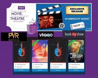 Vkaao is a platform which gives viewers complete control of their movie watching experience at theatres. It allows them to select their preferred movie along with the location, date, and time of the screening at any theatre of their choice.