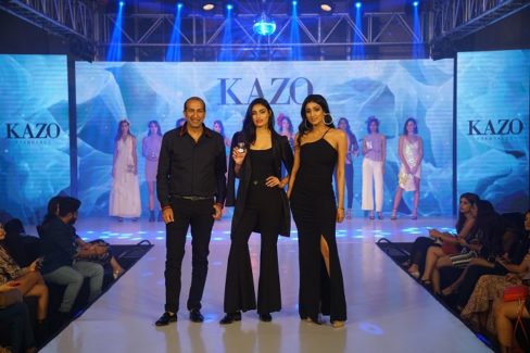 Deepak Aggarwal, MD, KAZO, Athiya Shetty & Divya Aggarwal, Creative Director, KAZO at the unveiling of KAZO's fragrance collection