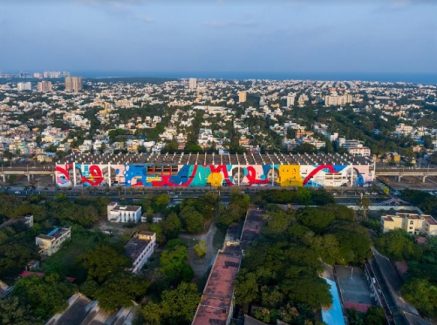 Panoramic view of mural by A-kill & Khatra at Indiranagar St - St+Art Chennai 2021 - photo by Pranav Gohil