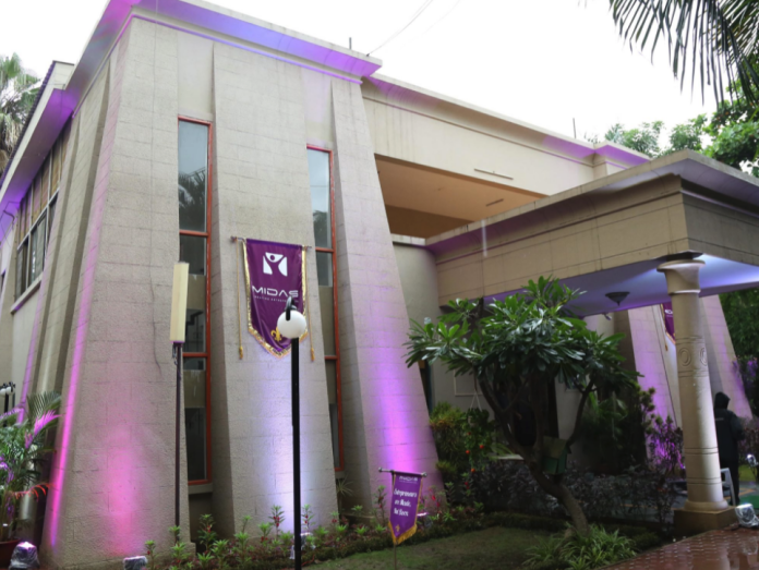 A Building with purple lights